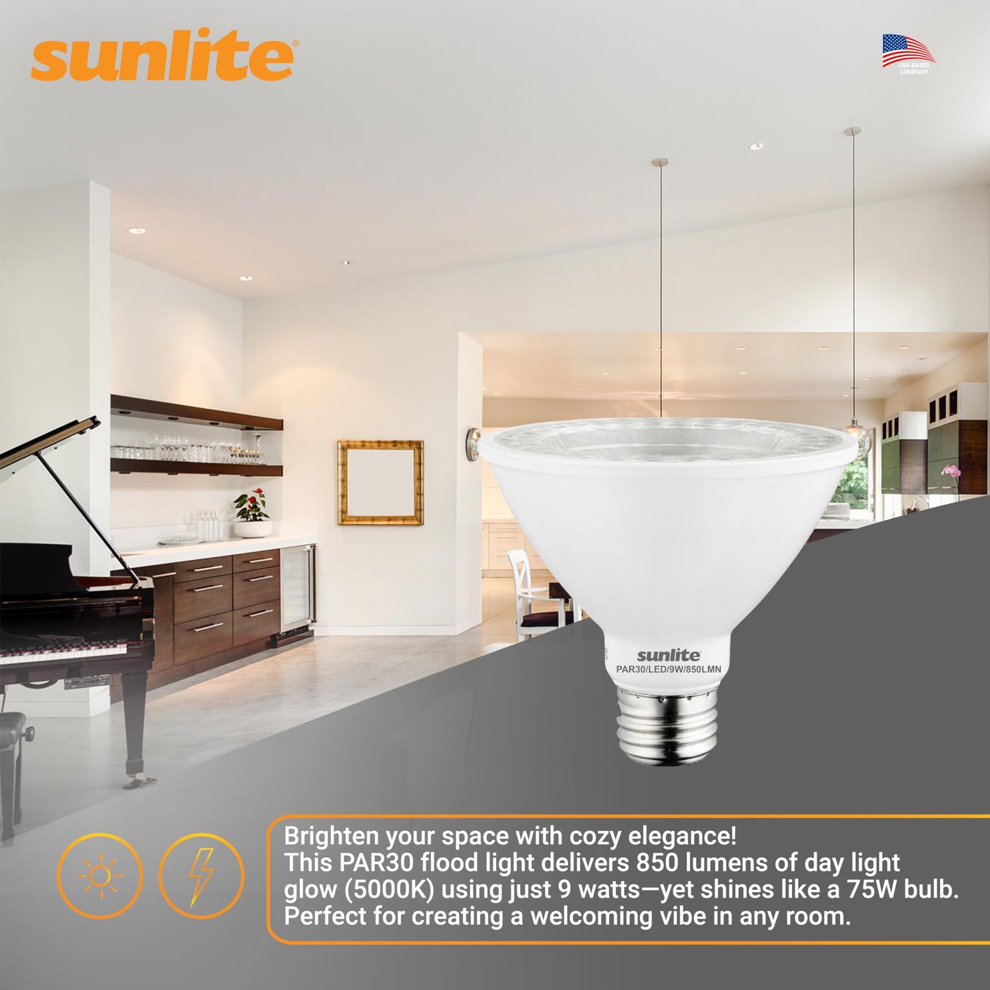 Sunlite LED PAR30 Short Neck Flood Light Bulb, 9W (75W Equivalent), 850 Lumens, Dimmable, 5000K Daylight, 6 Count, ET