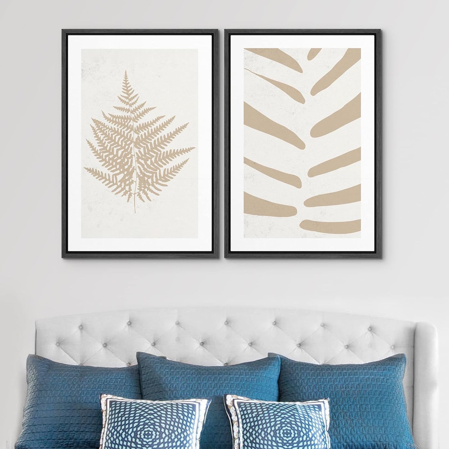 SIGNWIN Framed Canvas Print Wall Art Set Tan White Forest Plant Silhouettes Nature Wilderness Illustrations Modern Art Rustic Closeup Minimal for Living Room, Bedroom, Office - 16"x24"x2 Black