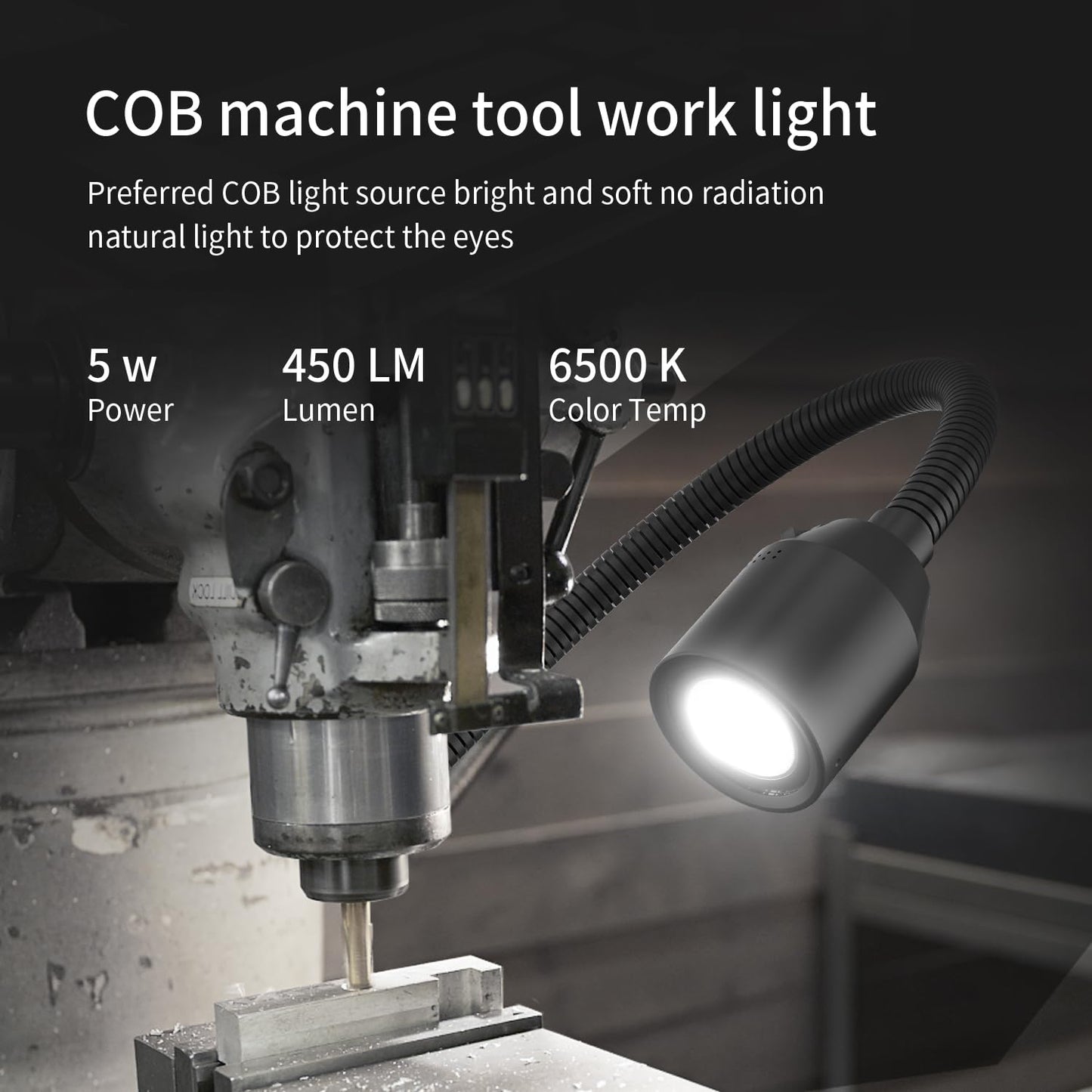 Xinyiqi Led Work Light, 450 Lumens Cob, Flexible Gooseneck, Nylon 5W 220V, Model 30F-G, Ideal For Machine Tools And Workben