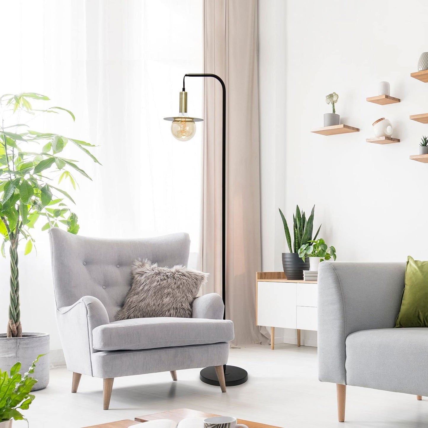 Simple Designs LF2018-BLK Orb Floor Lamp, Metal, Black