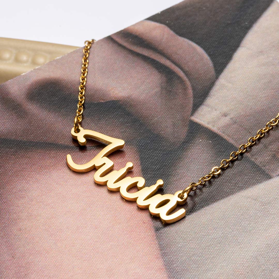 Awegift Women Jewelry Name Necklace Big Initial Gold Plated Best Friend Women Gift for Her Sylvia
