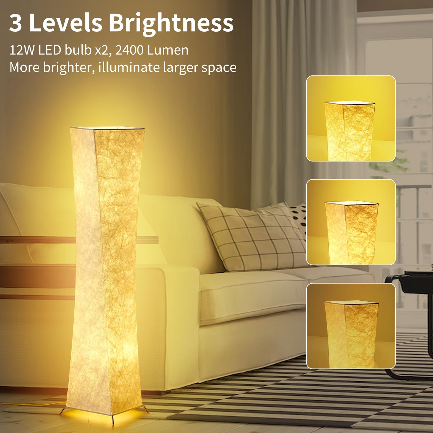 Chiphy Dimmable Floor Lamp, 52 Tall, 12Wx2 Led, Adjustable Brightness, White Fabric Shade, Model Sf210-107(A)