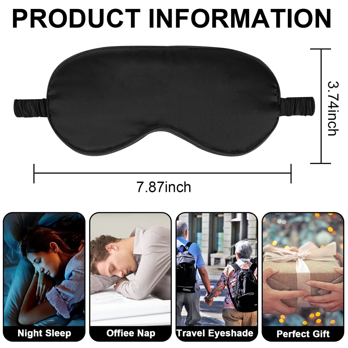 2Pack Silk Sleep Mask,Eye Mask for Sleeping,Elastic Blackout Eye Mask & Blindfold for Full Night's Sleep,Travel and Nap(Black)