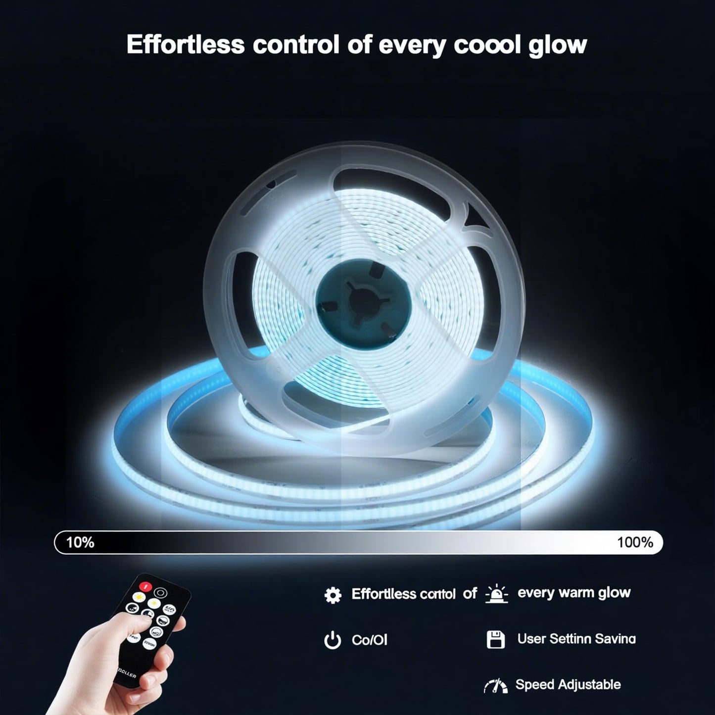 XINGZHI 24V COB LED Light Strip, 16.4FT Dimmable, White, with RF Remote Control, UL Power Supply