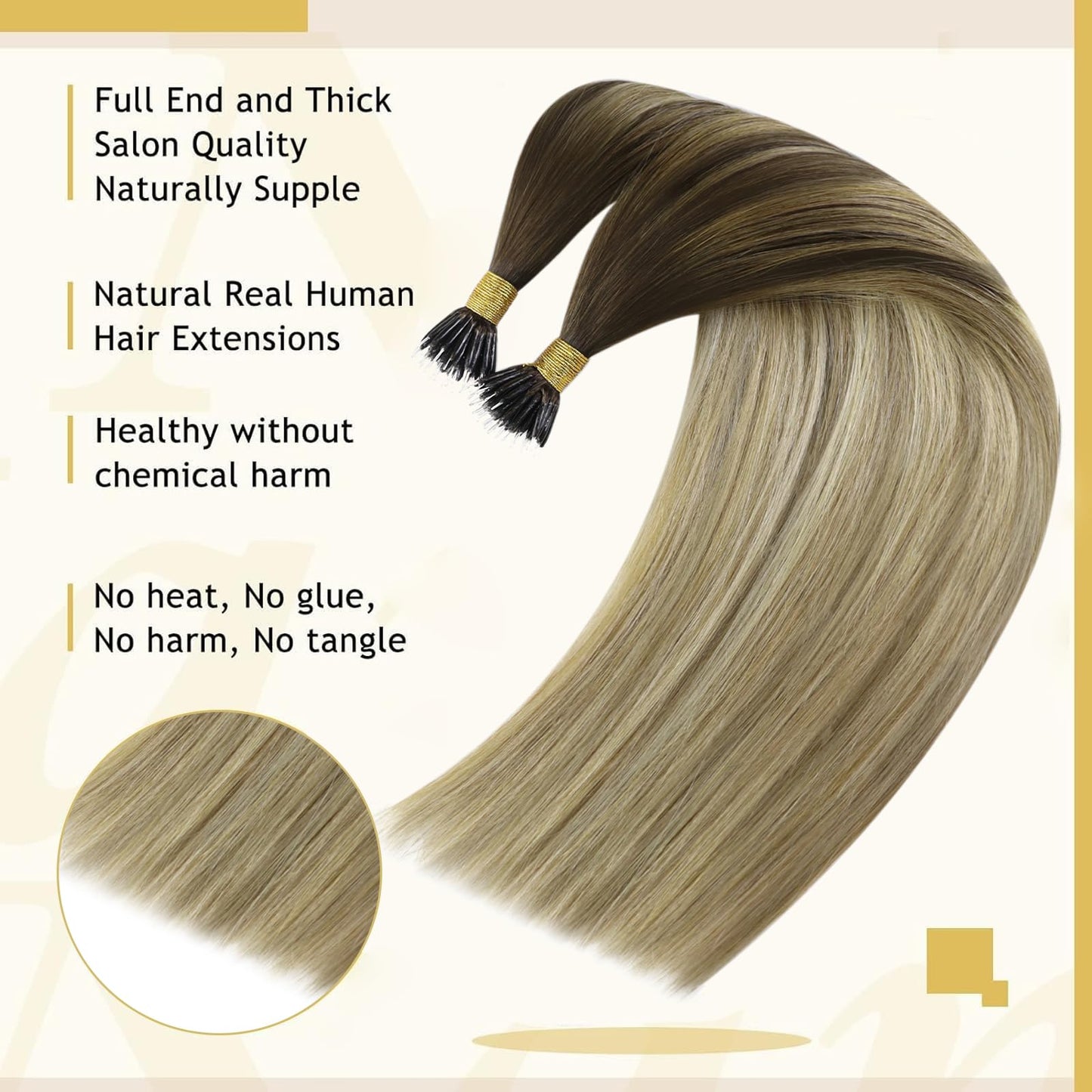 Sunny Hair Nano Hair Extensions Human Hair Ombre Nano Ring Hair Extensions Brown Ombre Light Blonde with Platinum Blonde Nano Ti