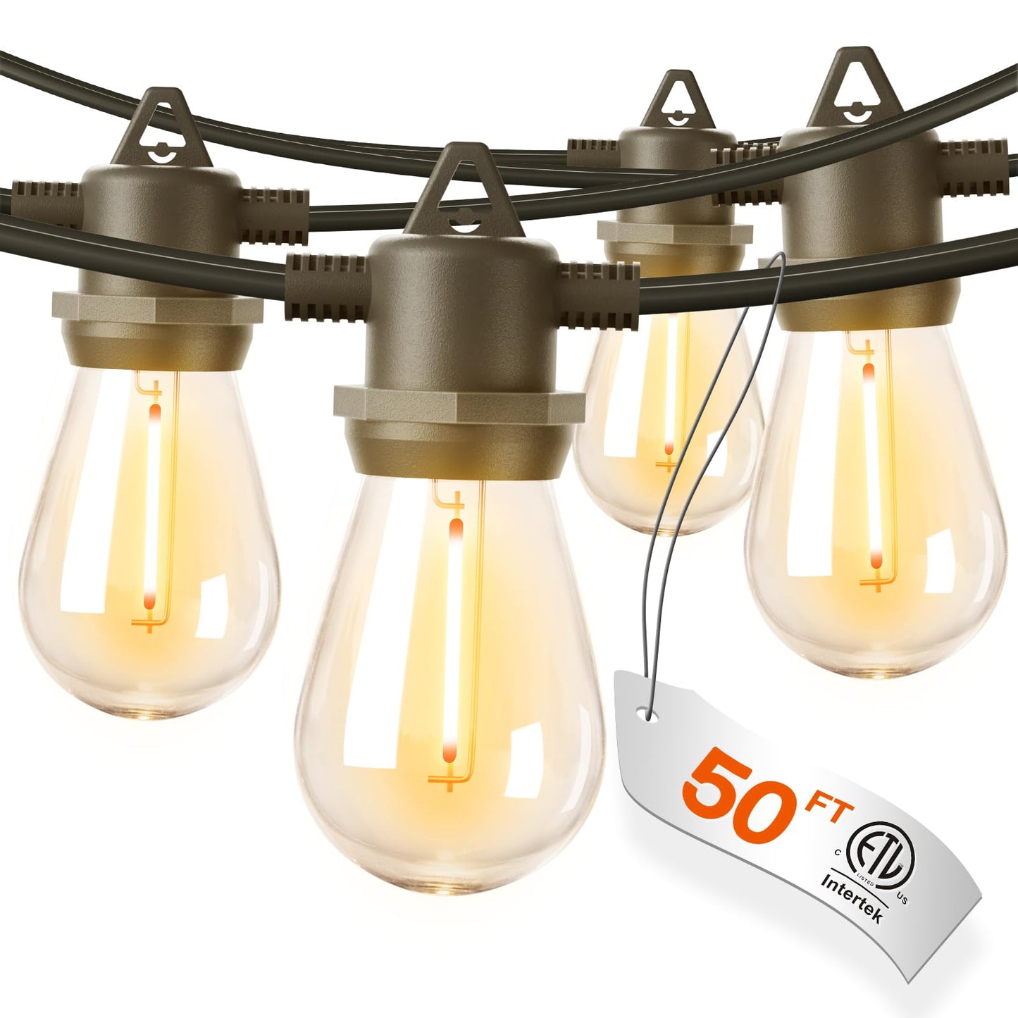 addlon 48FT LED Outdoor String Lights, Shatterproof Edison Bulbs, Weatherproof, Black, Commercial Grade, 1W