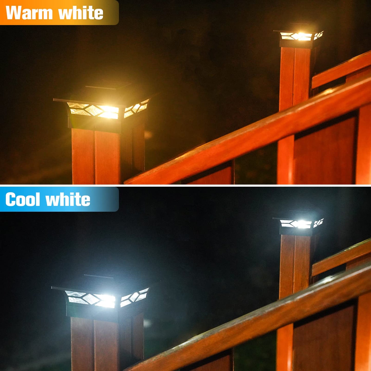 VOLISUN Solar Post Cap Lights 4-Pack, Black, Waterproof, Warm White, Fits 4x4/6x6 Posts, Model 21176ZM, Durable ABS Material