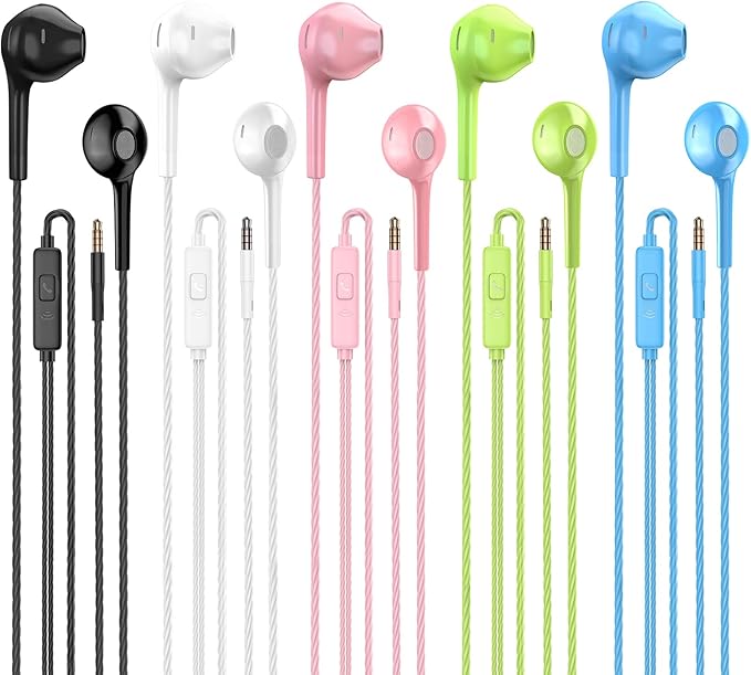 Jogteg Earbuds Headphones with Microphone Pack of 5, Noise Isolating Wired Earbuds, Earphones with Powerful Heavy Bass Ste...