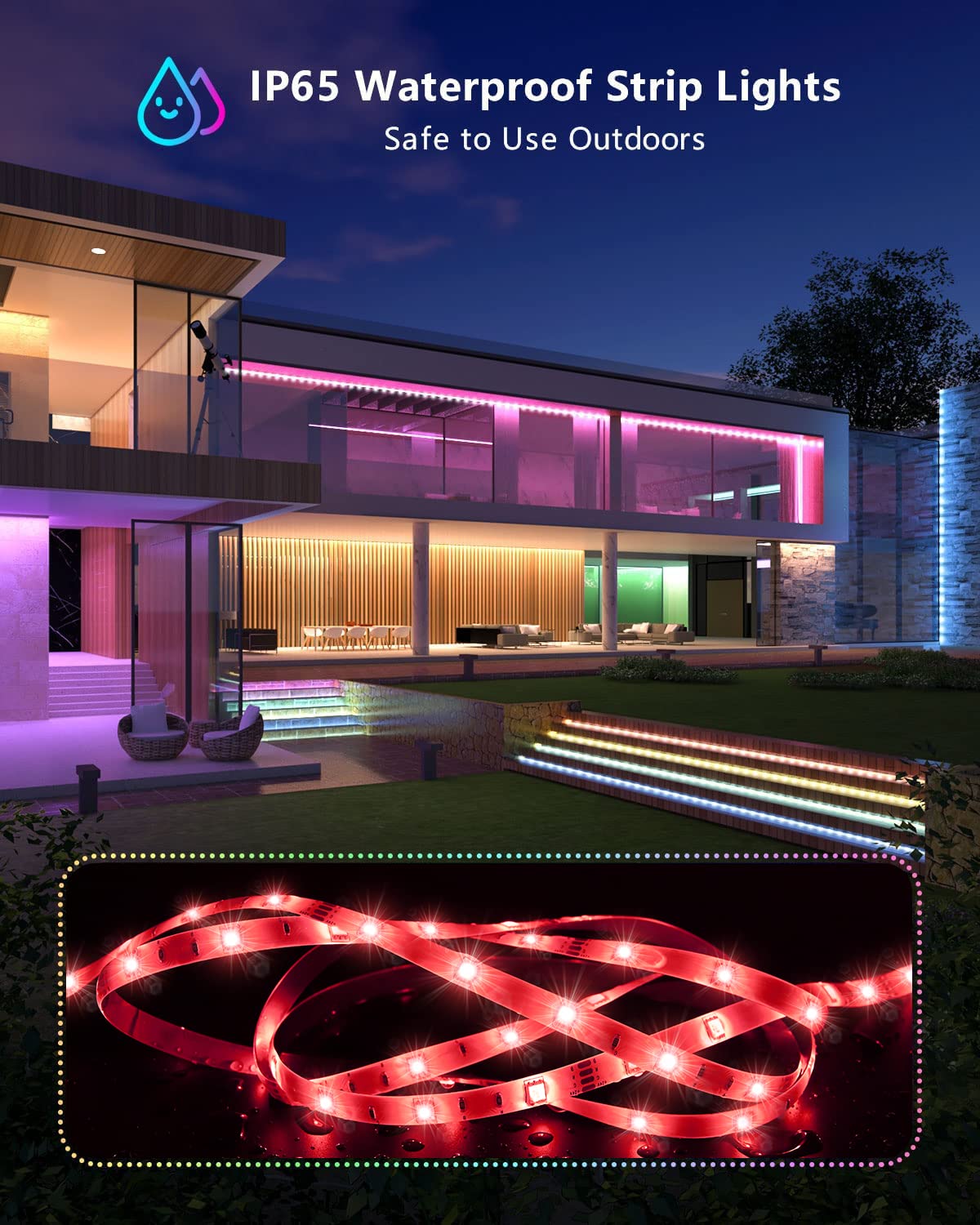 MIHEAL LED Light Strip Kit, 32.8ft Waterproof, WiFi Controlled, 300 LEDs, Compatible with Alexa, Android, iOS, Model ZJ-BWCG-RGB-R