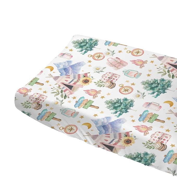 Outdoor Camping Baby Changing Pad Covers for Boy Girl 32''x16'' Summer Campsite Fitted Diaper Change Table Sheets Love Camp Camping Adventure Soft Nursery Baby Changing Pad Table Mats