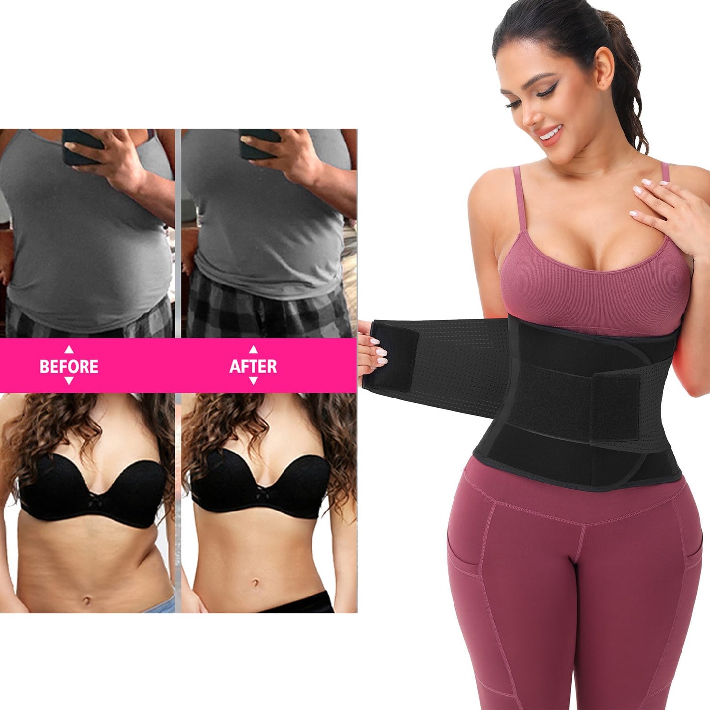 VENUZOR Waist Trainer Belt for Women - Waist Cincher Trimmer - Slimming Body Shaper Belt - Sport Girdle Belt (UP Graded)(Black,Medium)
