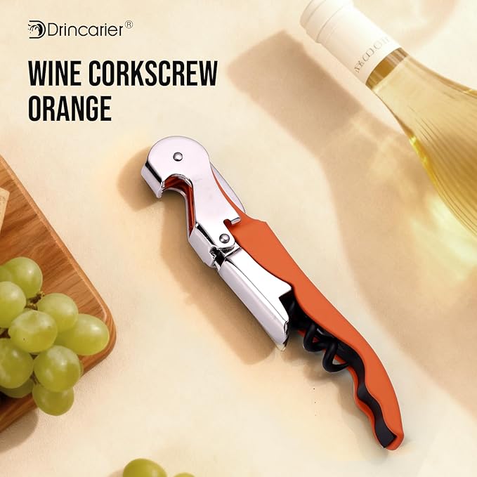 Soft Velvet Touch Waiters Double Hinge Corkscrew Wine Key Bottle Opener，Heavy Duty Waiter Corkscrew, Foil cutter and Bottle Opener,2-pack (2, Orange)