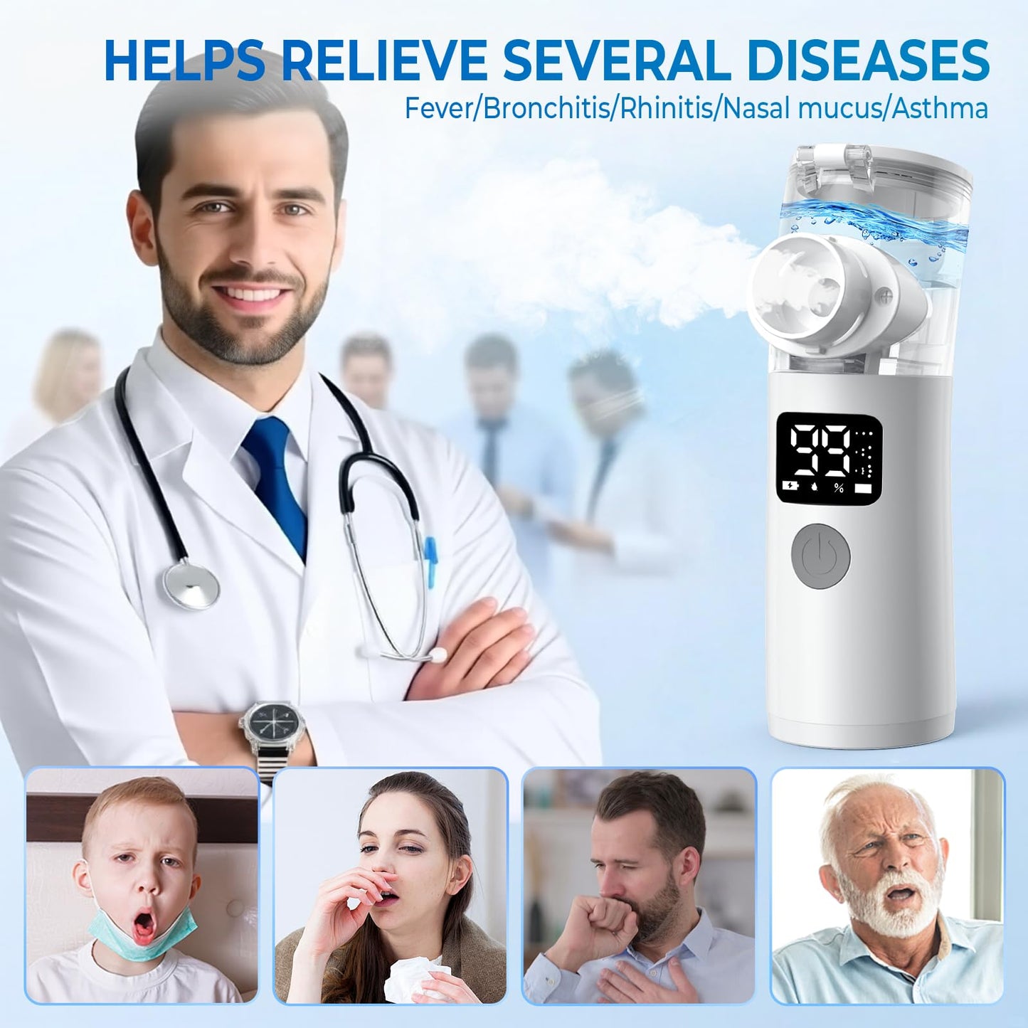 Portable Nebulizer for Adults and Kids, Rechargeable Nebulizer with 3 Modes & Self-Cleaning for Travel and Household Use
