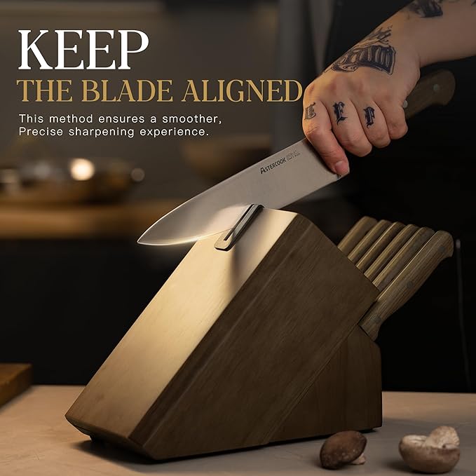 Astercook Knife Set, 17-Pieces Forged Kitchen Knife Set with Block – Full-Tang Stainless Steel Knives, Forged Triple Rivet, Luxury Walnut Handles, Gift-Ready Collection