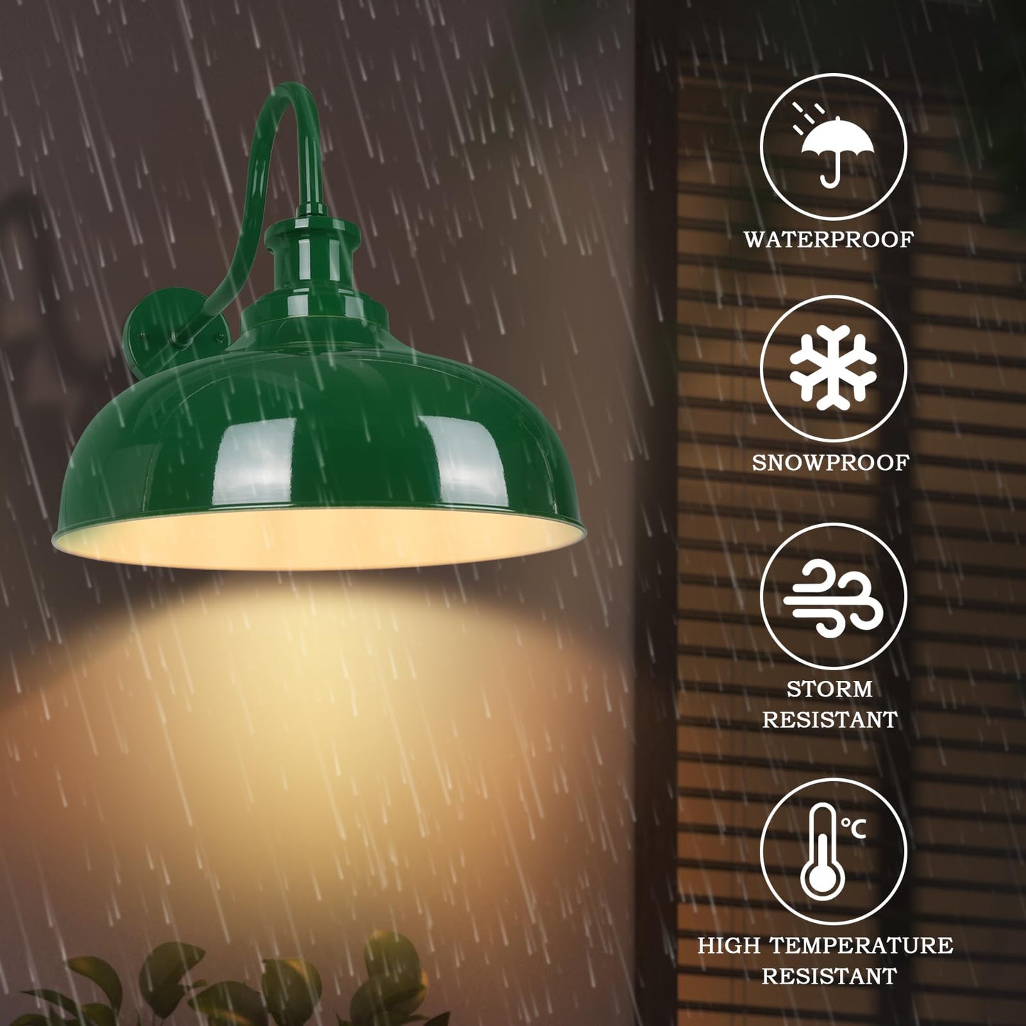 Diyel Outdoor Barn Light  14 Inch Dome Rustic Outdoor Wall Sconce  Farmhouse Exterior Wall Mount Lighting Fixture  Industrial Green Wall Lantern For Porch  Entryway  Garage  Rz007M Gr+Wh