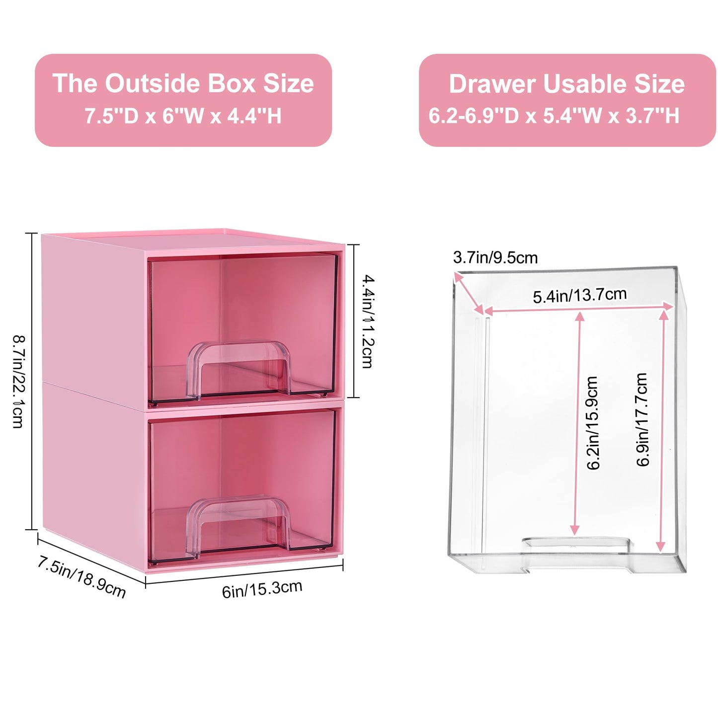 Vtopmart 4Pack Stackable Storage Drawers, 4.4'' Tall Bathroom Makeup Organizer,Plastic Storage Bins For Vanity, Undersink, Kitch