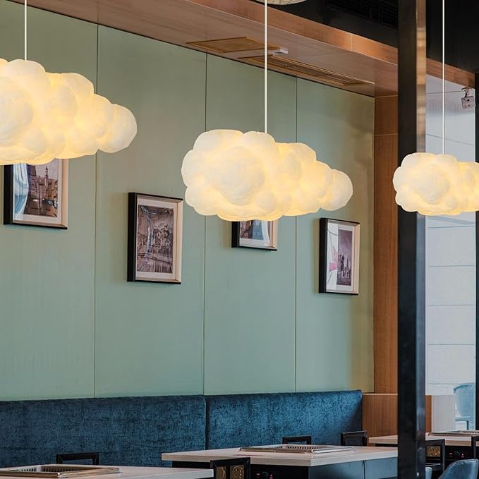 Cloud Pendant Hanging Light Fixture, Modern Fluffy Ceiling Lighting Chandelier, White Lamp Shade Lampshade for Children Girls Kids Living Room (40cmx20cm)