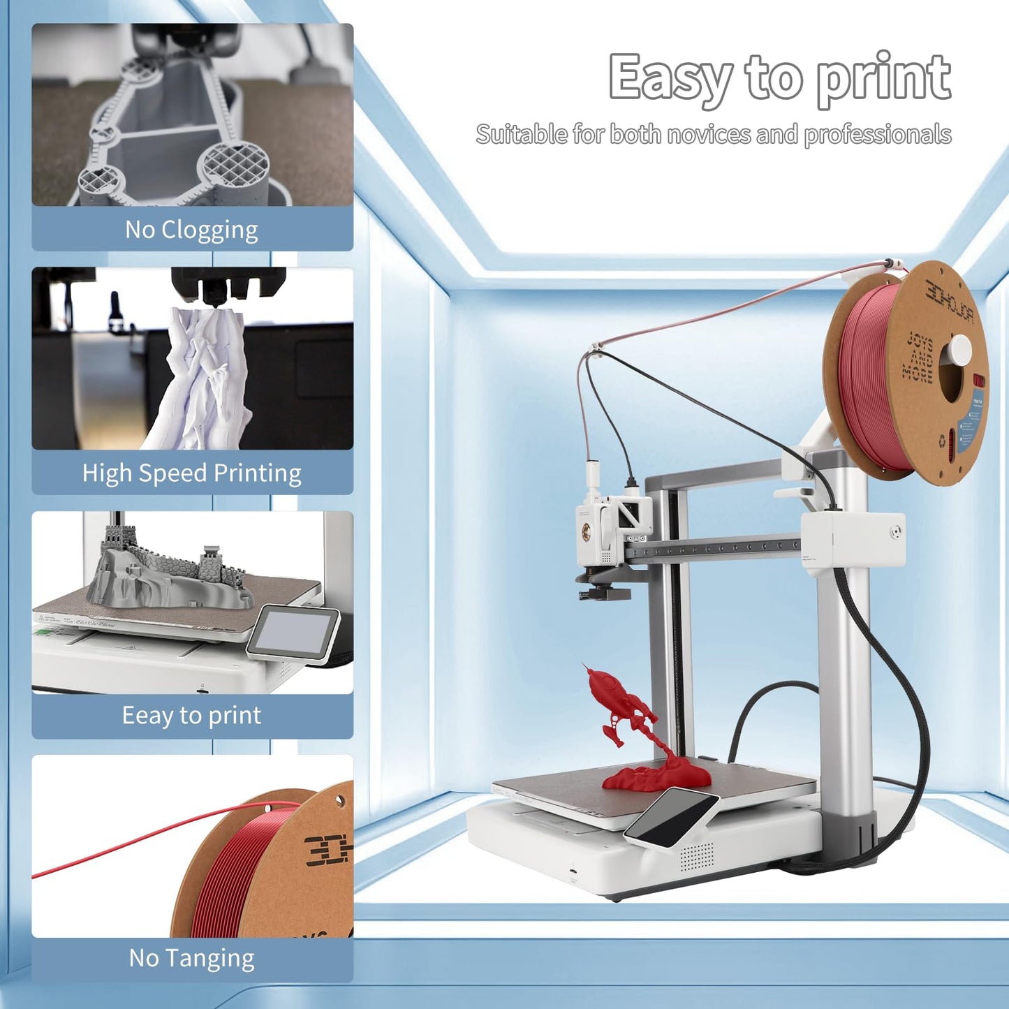 3D Printing Filament High Speed PLA 300mm/s Cardboard Spool 1kg (2.2lbs),Dimensional Accuracy +/- 0.03 mm Fit Most 3D FDM Printer-Fire Engine Red