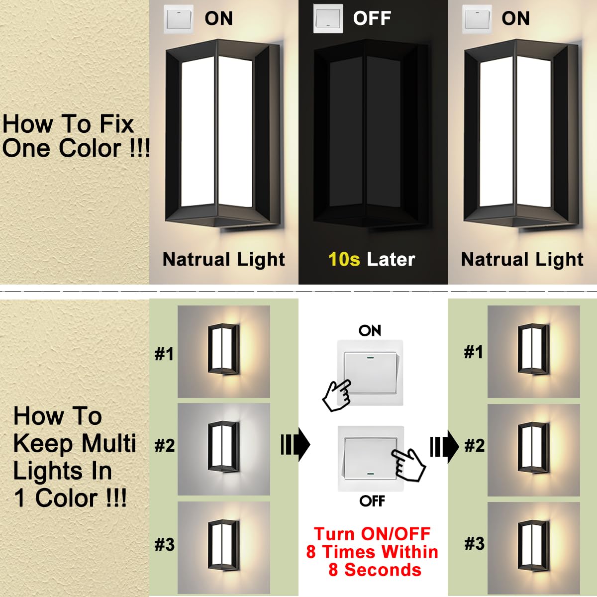 Sytmhoe Outdoor Wall Lights, 2-Pack LED Sconce, IP65 Waterproof, 3-Color, Matte Black, Model 4021-3CCT2P