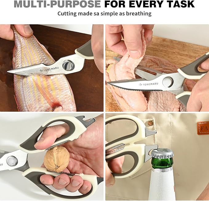 Kitchen Shears Heavy Duty Kitchen Scissors with Magnetic Sheath Holder, Dishwasher Safe Scissor, All Purpose 9-inch Scissors, Detachable, Serrated Blades, Bottle Opener function included (1 Pack)