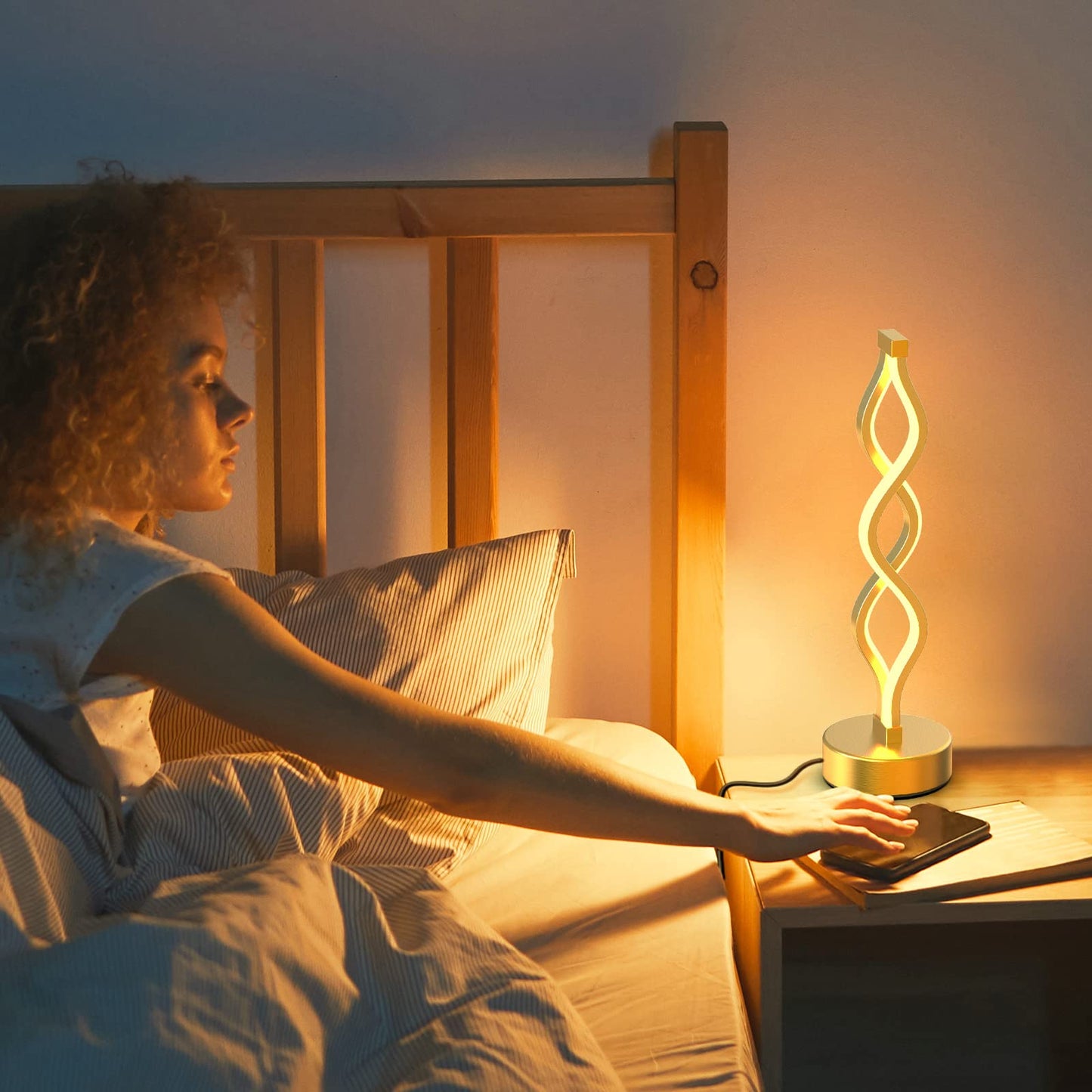 NUÜR Gold Table Lamps Set of 2, 15.8 Inch Height, Aluminum, 3 Colour Temperature, Ideal for Bedrooms and Living Rooms