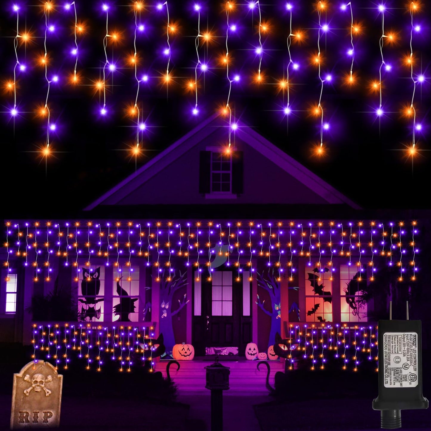 Jeayydsi 52Ft Outdoor Halloween Lights  480Led Purple And Orange Halloween Lights 12 Lighting Modes With Timer Memory Waterproof  String Lights For Outside  Party  Holiday  Garden Decor
