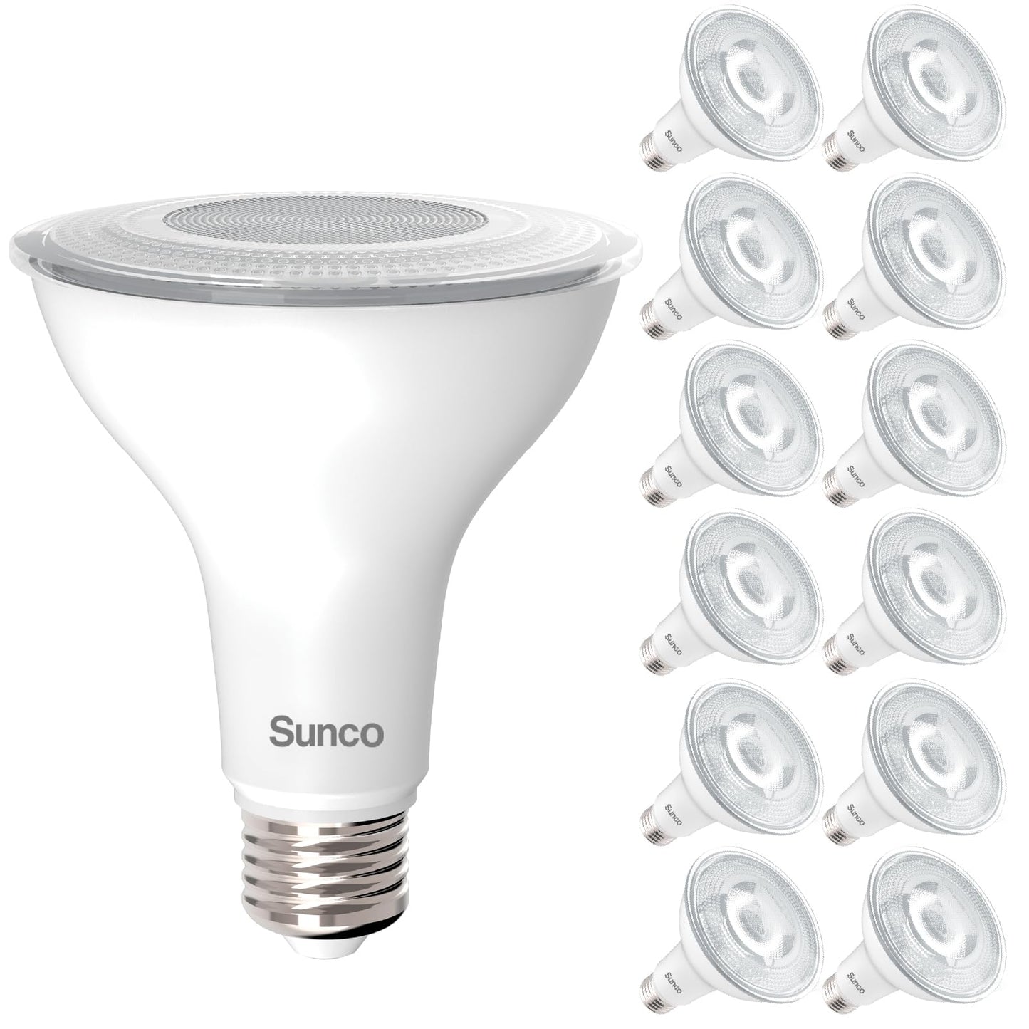 Sunco 12 Pack Par30 Led Bulb  Exterior Flood Lighting  Long Neck Recessed Light Bulbs  1200 Lm  11W (75W Equivalent)  2700K Soft White  Dimmable  E26 Base  High Brightness  Indoor/Outdoor Ul