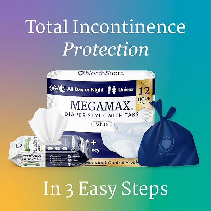 NorthShore MegaMax Adult Overnight Diapers, 12-Hour Tab-Style, Small, 4 Count Starter Pack, Pink, 24-34 inches, Unisex Incontinence Underwear