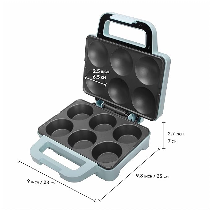 6-Count Cupcake Maker Machine, Bakes 6 X 2.5 Inch Cupcakes, Muffins, Pizza Cups, Cinnamon Buns, Cool-touch Handle, Non-stick Coating, Recipe Included, Aqua