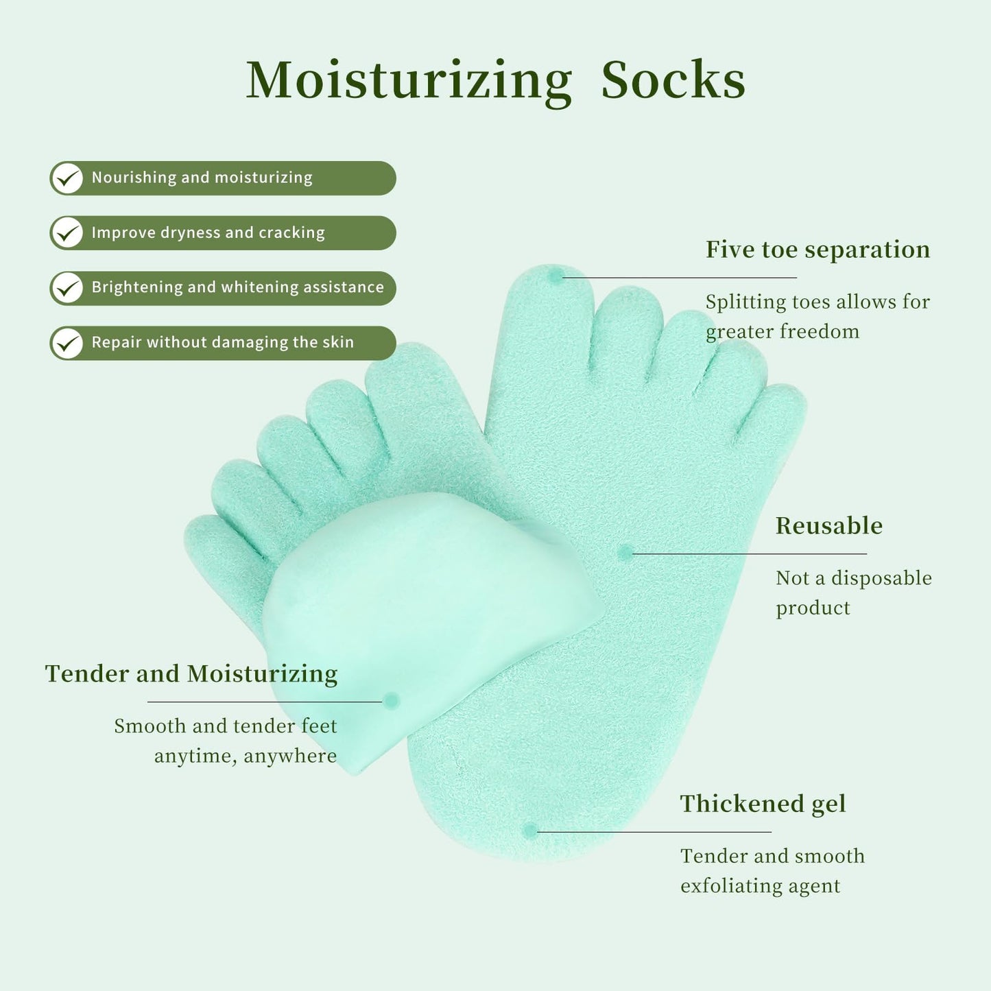 5-Toe Gel Lined Moisturizing Socks - Separate & Soothe with Aloe & Shea Infusion - Women & Men Fuzzy Spa Socks for Dry Cracked H