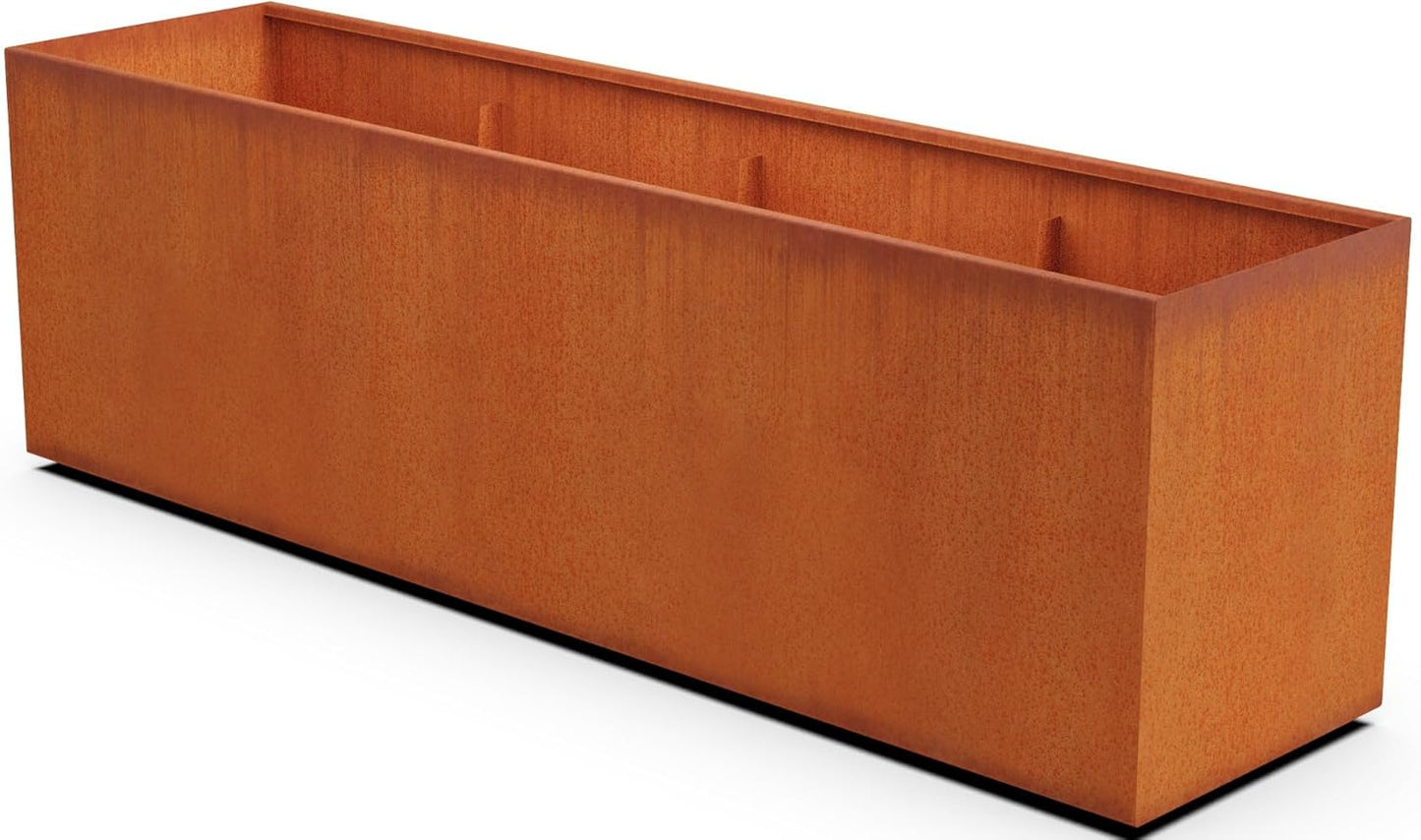 Large Rectangular Planters for Outdoor Plants | 96x24x30 Inch Extra Large Corten Steel Planter Box for Patios and Privacy Screens | Heavy Duty Metal Planter