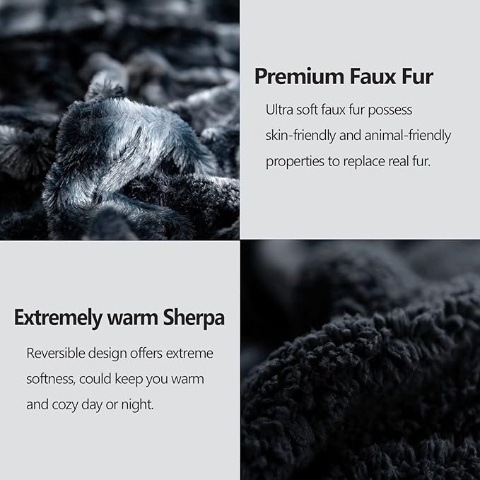 NEWCOSPLAY Super Soft Faux Fur Blanket Queen Size Tie-dye Black Sherpa Fuzzy Plush Warm Blanket for Sofa Bed (Tie-dye Black, Queen(90"x90"))