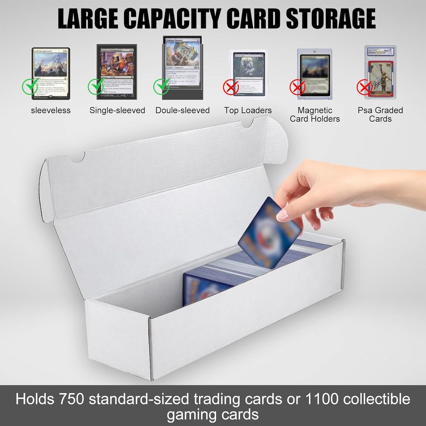 Trading Card Storage Box, 15-Pack 1100 Count White Corrugated Cardboard Bulk Sports Storage Box for TCG/Magic/Mtg Basketball Cards, Collectible Trading Cards