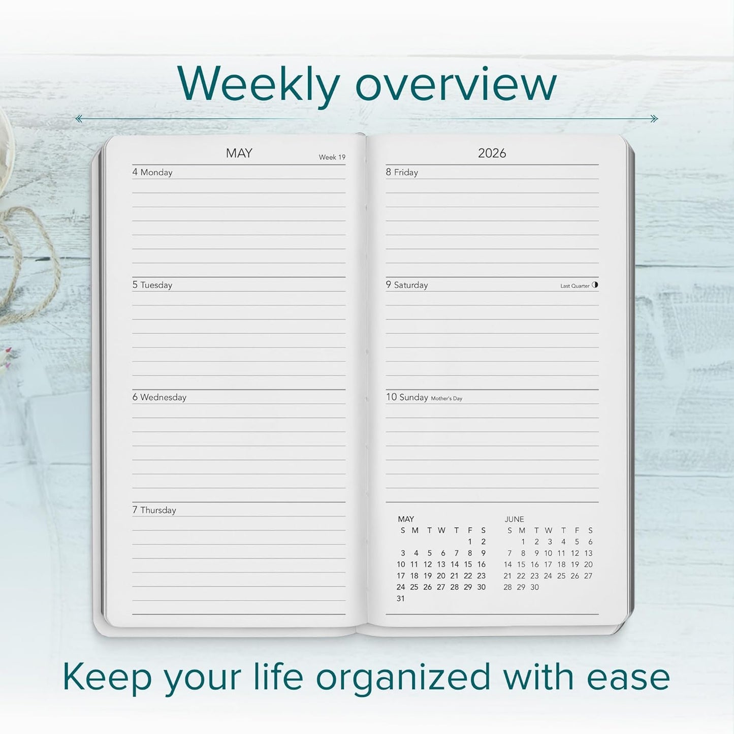 Harbor Pocket Weekly Monthly Planner 2025-2026 - Calendar Planner and Notebook, Durable Faux Leather, 192 Pages, Softcover & Book Bound - Cambridge Lavender - 6 x 3.25 "