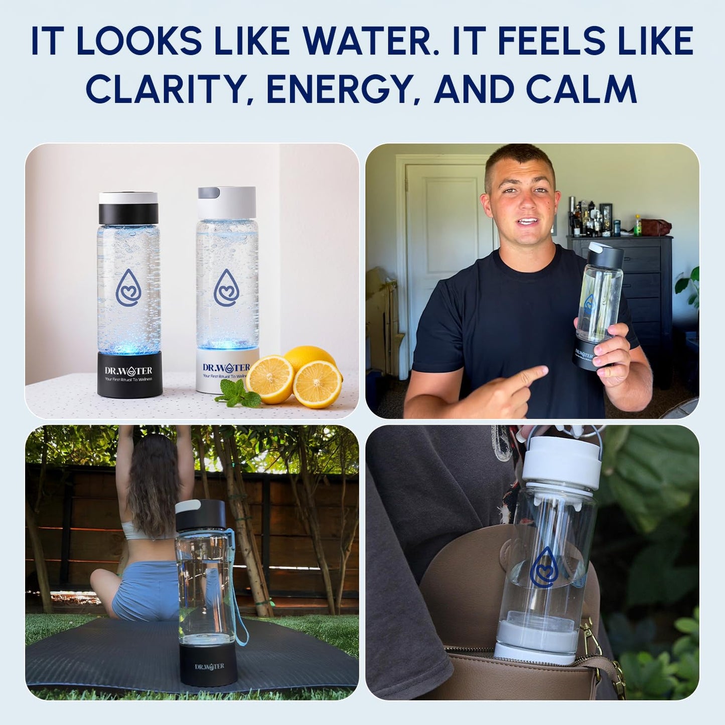 Dr.Water Hydrogen Water Bottle | 3X More Hydrogen Concentration | 32oz, 50oz, 68oz Hydrogen Water Generator | Big Size More Hydrogen | Water Hydrogenator (HydroDaily 13oz - White)