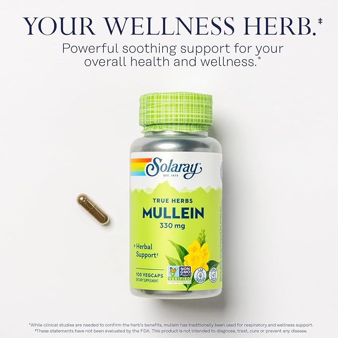 SOLARAY Vitamin C 1000mg and Mullein Leaf Wellness Bundle - Time Release Vitamin C Supplement and Mullein Capsules, Traditionally Used for Wellness Support - Vegan, 60-Day Guarantee, 275/100 VegCaps
