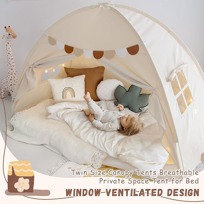 Twin Size Bed Canopy Bed Tents Dream Tent on Bed Privacy Space Blackout Sleeping Tents Indoor Breathable Portable Cottage Drafty Room Floor Bed Tents