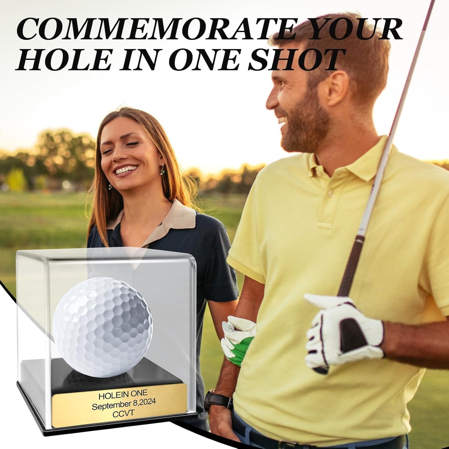Custom Golf Display Case, Acrylic Golf Ball Display Case, Custom Engraved Plaque, Showcase Your Cherished Golf Ball Memorabilia (Pink Gold)