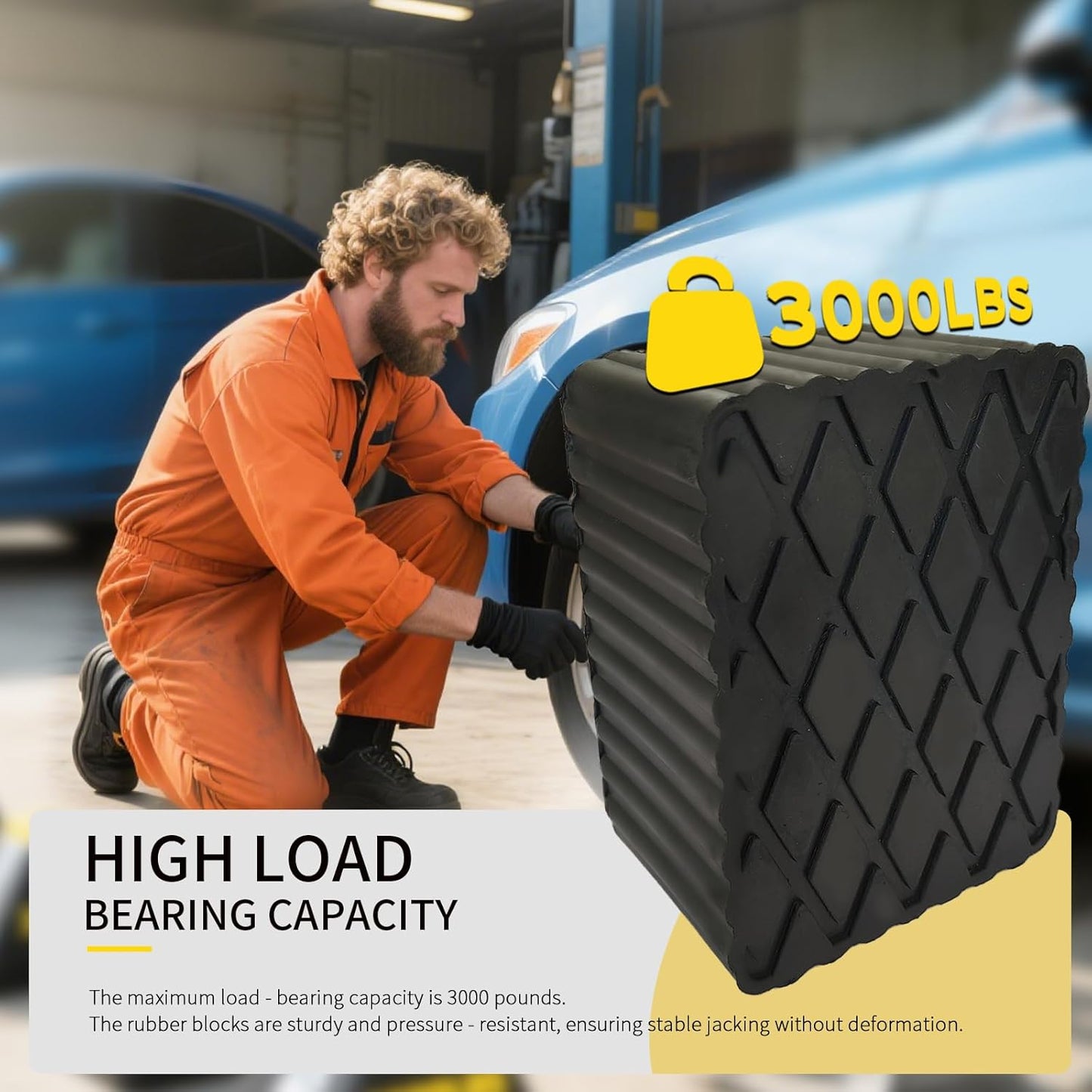 Solid Rubber Auto Lift Block Spacer Pad, Universal Rubber Lift Pads, 6-3/8" x 4-3/4" x 2" Heavy-Duty Lift Pads for Automobile Lifts, Jacks, Racks, 3000 lbs Capacity, 4Pack