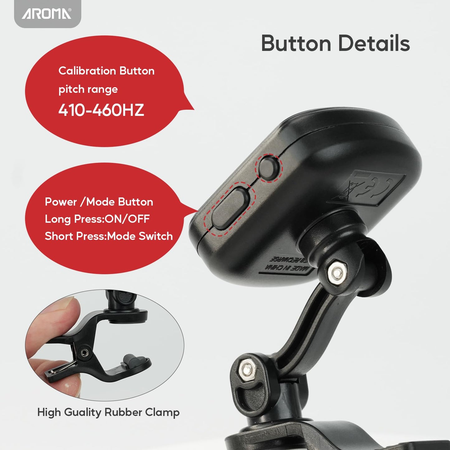 Aroma Guitar Tuner Clip On Rechargeable For Chromatic Guitar Bass Ukulele Violin Fast Accuratie Tuning 360Rotating Silicone Clam