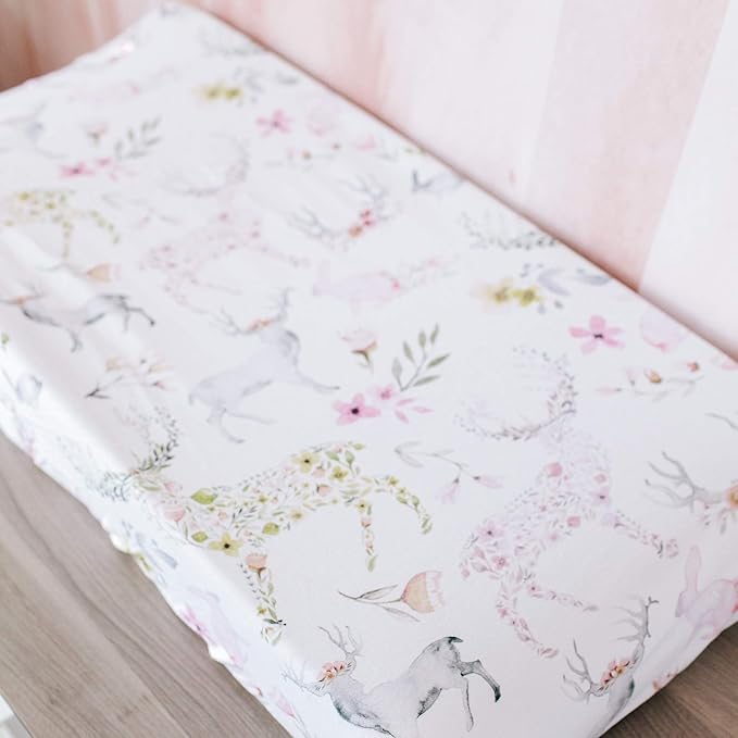 Oilo Changing Pad Cover, Breathable 100% Turkish Cotton Fitted Jersey, 300 Thread Count, Machine Washable, Fits Standard Changing Pads (32" x 16"), Girl, Boy, & Neutral Nursery Design, Fawn