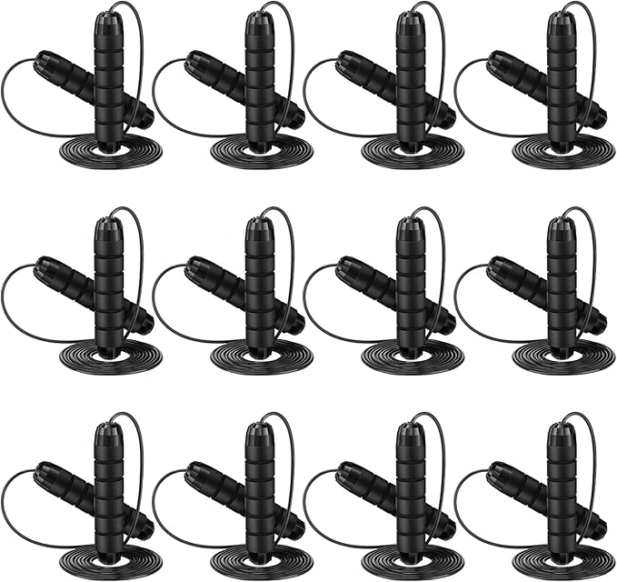 Junkin 12 Pieces Jump Ropes for Fitness with Ball Bearings Speed Jumping Adjustable Skipping Rope with Foam Handles Exerci...