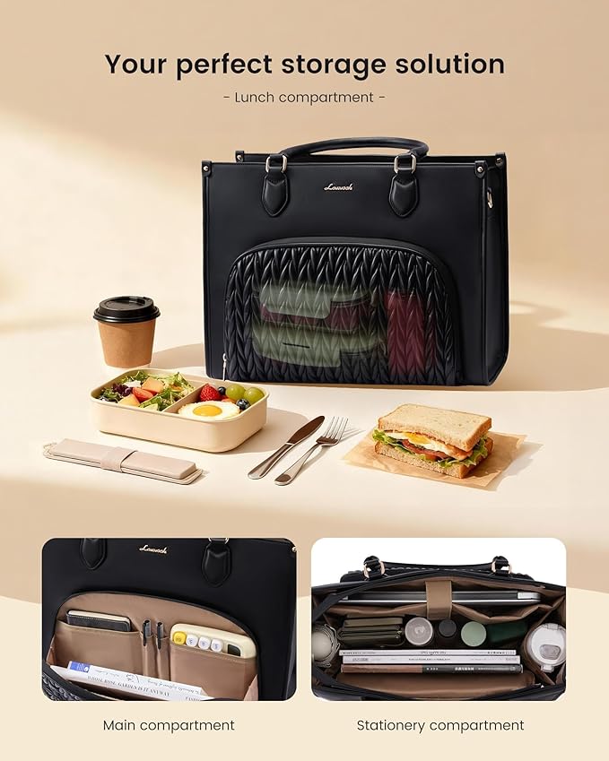 LOVEVOOK Lunch Tote Bag for Women, 3 in 1 Work Bag with Insulated Lunch Compartment, 17.3 Inch Laptop Tote Bag for Teacher, Nurse, Business, Office