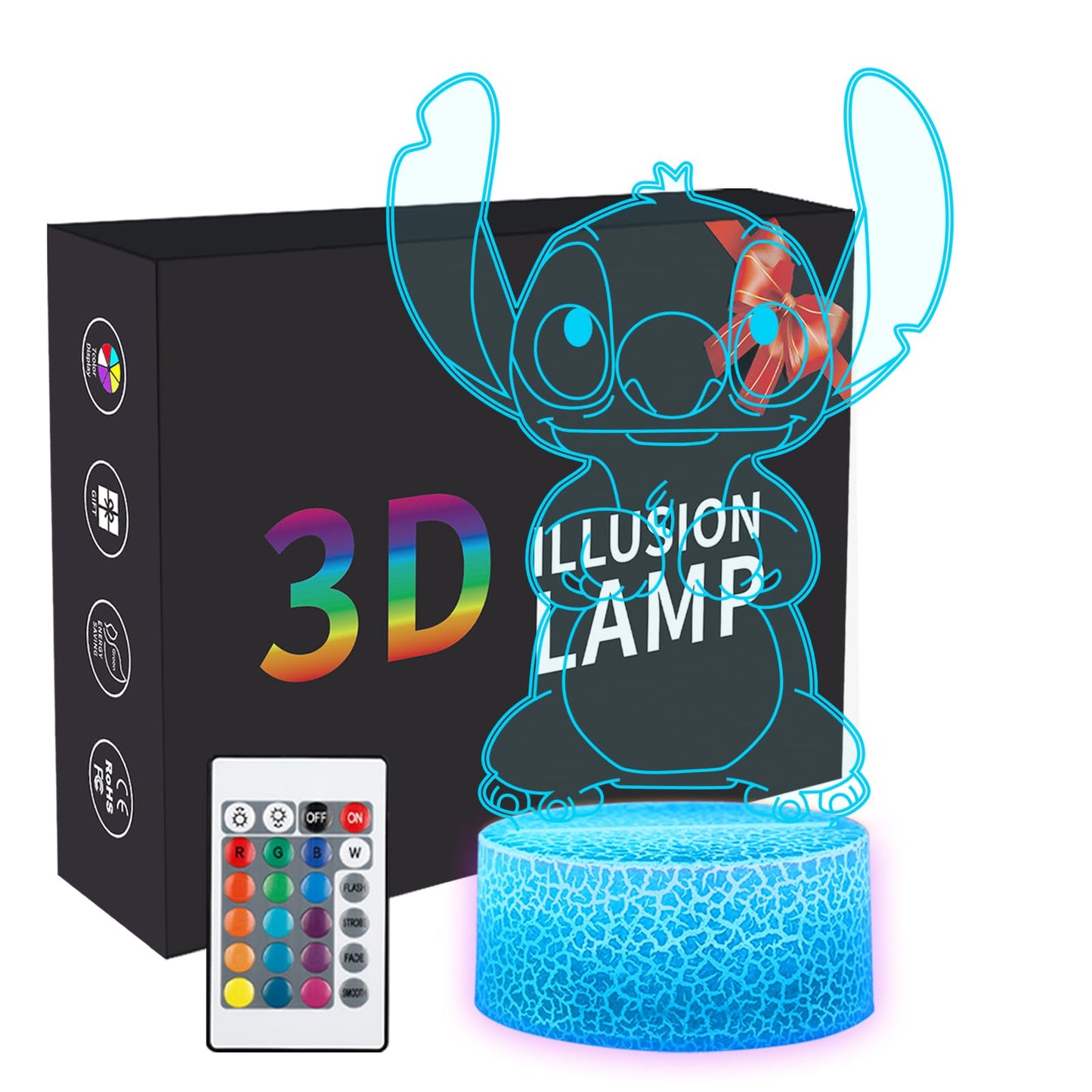 Lilo and Stitch 3D Night Light, Remote Control, 16 Colors, Acrylic, 8 x 2 x 6 inches, Model ST01