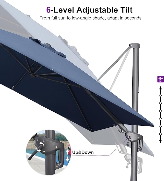 PURPLE LEAF 9' X 12' Left-right Tilting Outdoor Patio Umbrella Swivel Offset Cantilever Heavy Duty Rectangle Aluminum Umbrella with UV Resistant for Deck Pool Patio Backyard, Ocean Slate