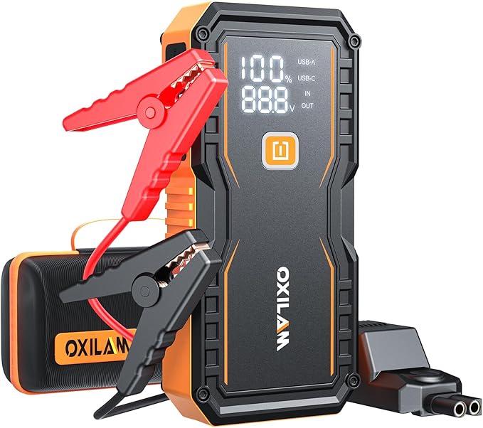 OXILAM Jump Starter 6000A for All Gas/12L Diesel, Car Battery Jumper Starter Portable, 12V Lithium Jump Box with Jumper Ca...