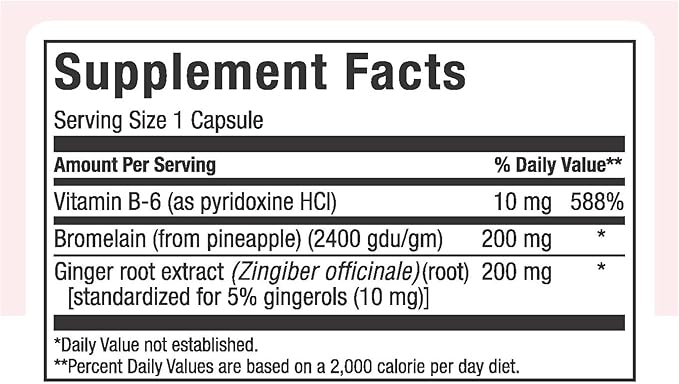 Maxi Health Gingermax - Ginger - Bromelain & Vitamin B6 - Digestion Health - 60 Capsules - Kosher