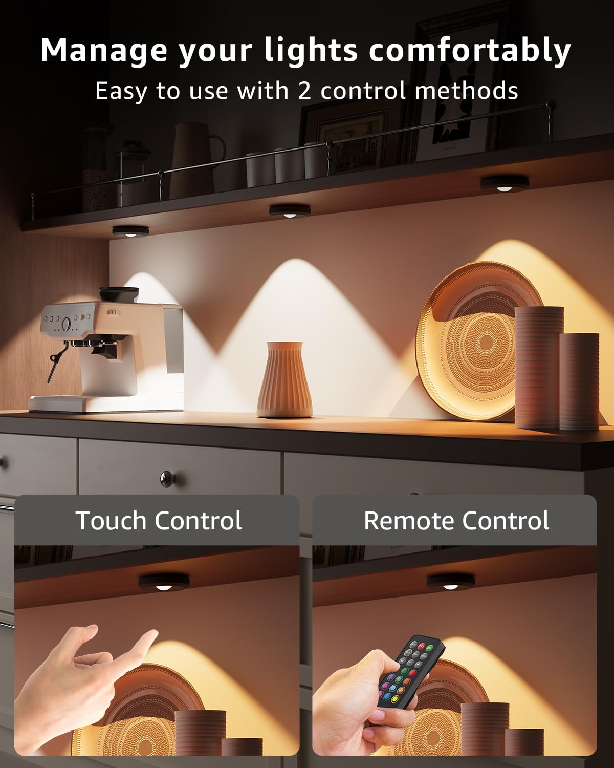 Tedmos USB Rechargeable LED Puck Lights, 2400mAh, Remote Control, 3 Pack, 3000k/4500k/6000k, Model Tedmos-LED