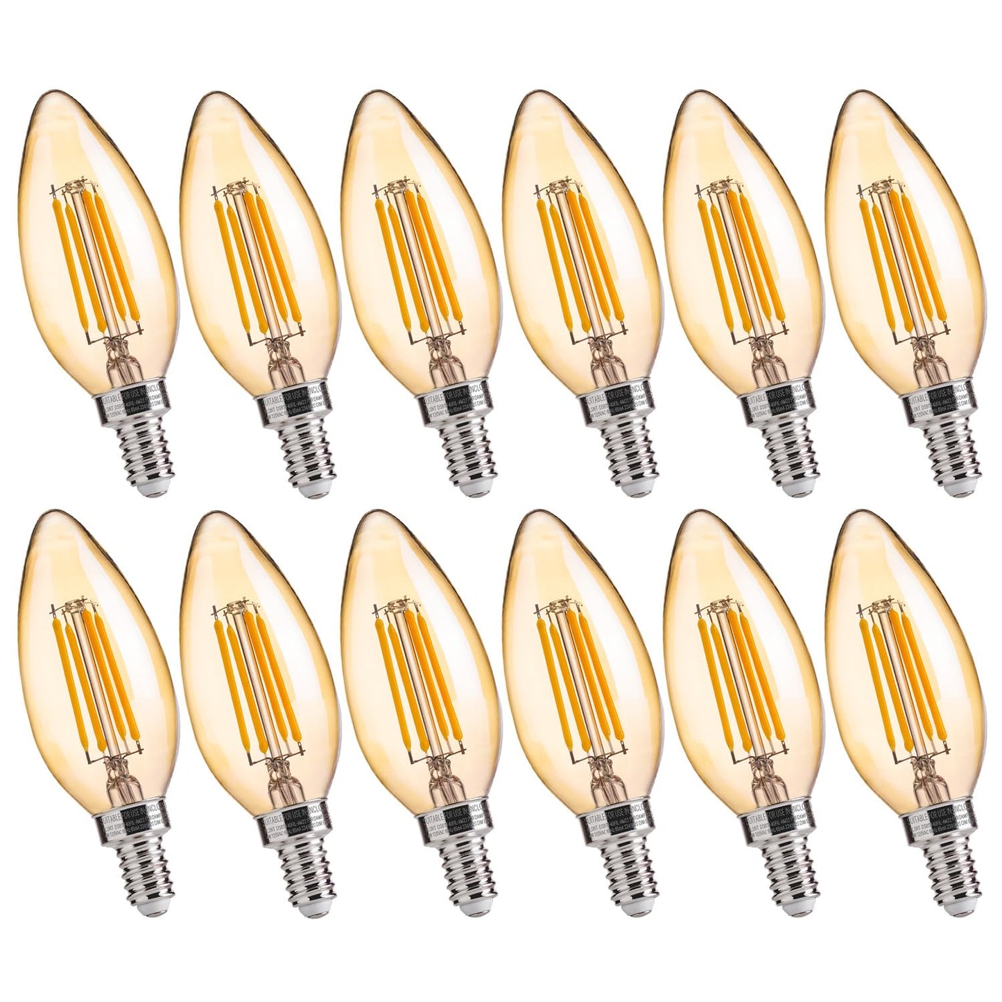 FLSNT LED Candelabra Light Bulbs, 40W Equivalent, Dimmable, 2200K Warm White, 12 Pack, Amber Glass