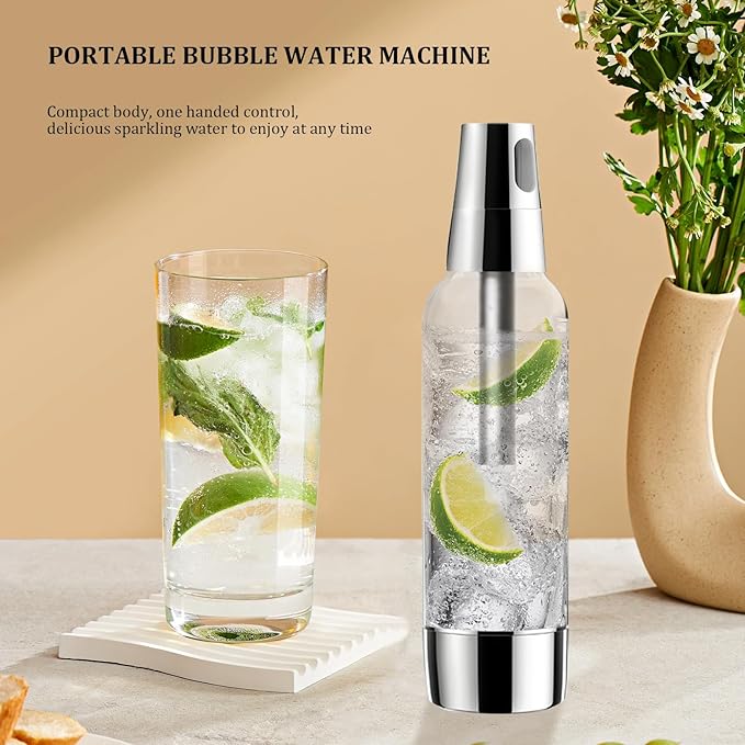 1L Portable Soda Siphon, Carbonated Water Machine Stainless Steel Sparkling Water Maker Machine for Home, Bar, Club, Kitchen, Use 8g CO2 Cartridges (Not Included)